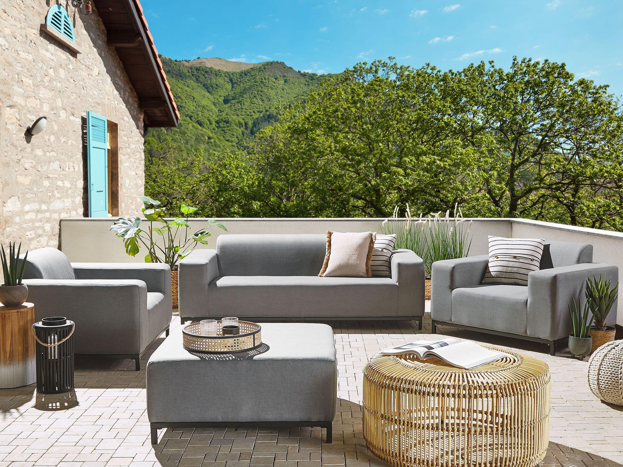 LOUNGE SET 5-Sitzer grau/schwarzes Gestell Rovigo Textil Beliani Garten & Outdoor > Gartenmöbel > Gartenmöbel-Sets Grau