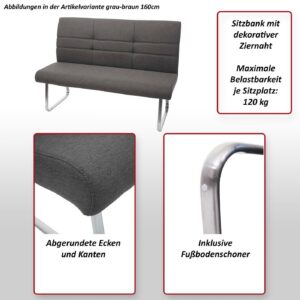 wohnli-moebel-suche-800000528542-1 SITZBANK Grau Textil MCW Möbel > Bänke > Sitzbänke Grau