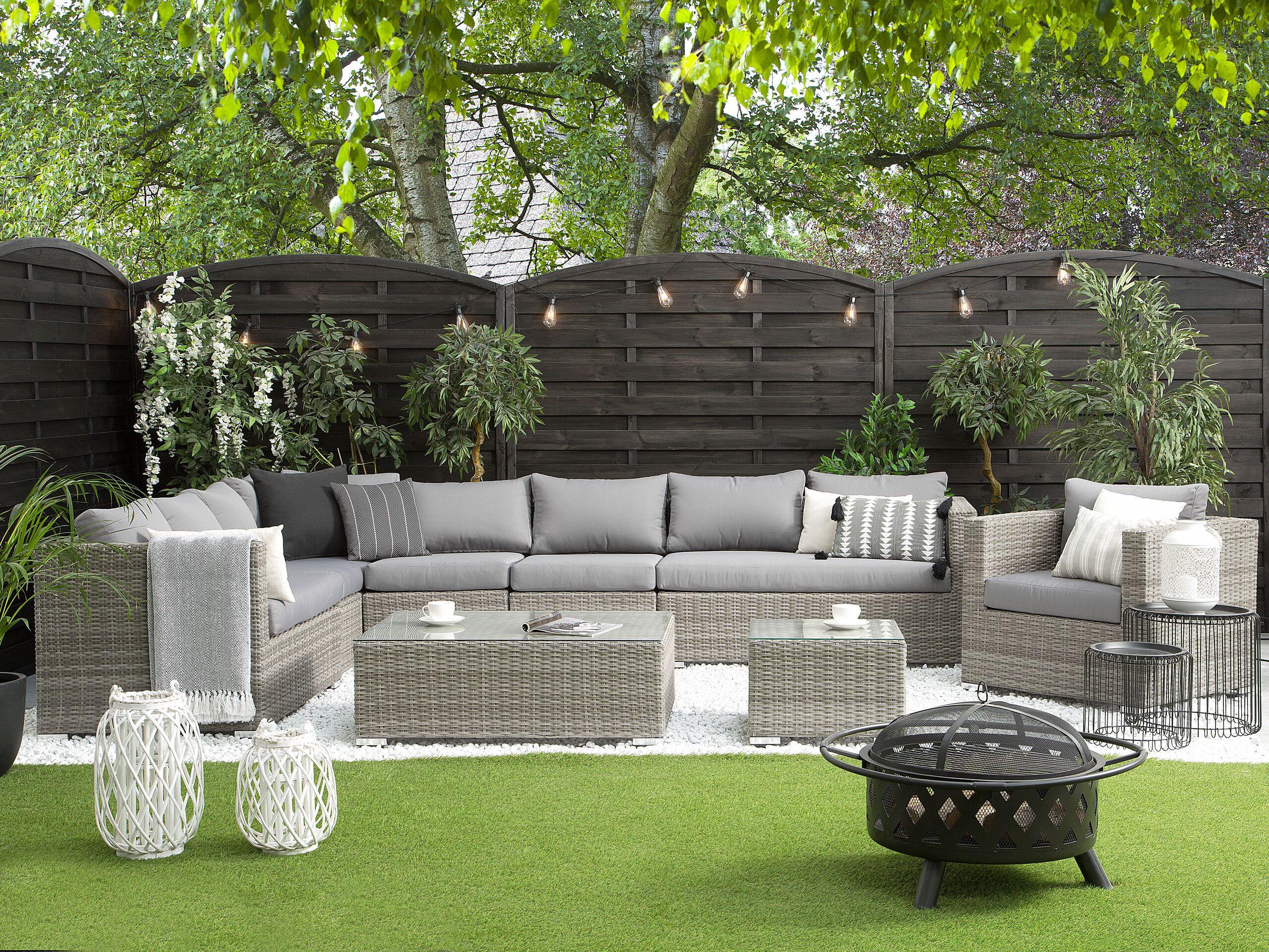LOUNGE-SET 8-Sitzer hellgrau linksseitig modular Auflagen grau XXL Kunststoff Beliani Garten & Outdoor > Gartenmöbel > Gartenmöbel-Sets Grau