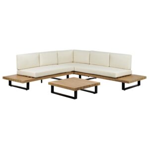wohnli-moebel-suche-800000529442-1 LOUNGE SET 5-Sitzer hellbraun Auflagen cremeweiß Mykonos Holz Beliani Garten & Outdoor > Gartenmöbel > Gartenmöbel-Sets Braun
