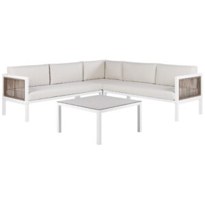 LOUNGE SET 4-Sitzer weiß rechtsseitig Borello Metall Beliani Garten & Outdoor > Gartenmöbel > Gartenmöbel-Sets Weiß