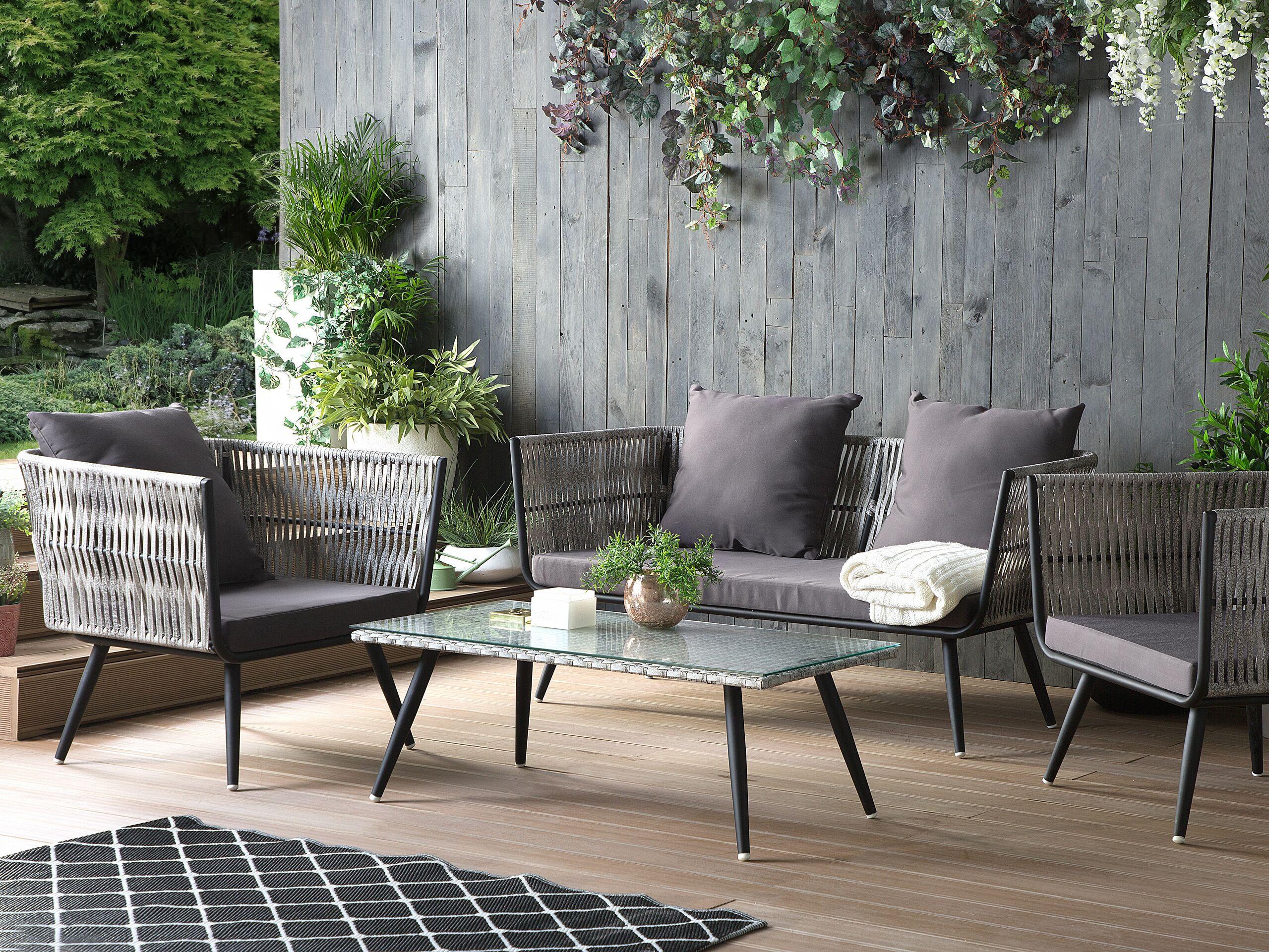 LOUNGE-SET 4-sitzer Rattan Grau Ragusa Kunststoff Beliani Garten & Outdoor > Gartenmöbel > Gartenmöbel-Sets Grau