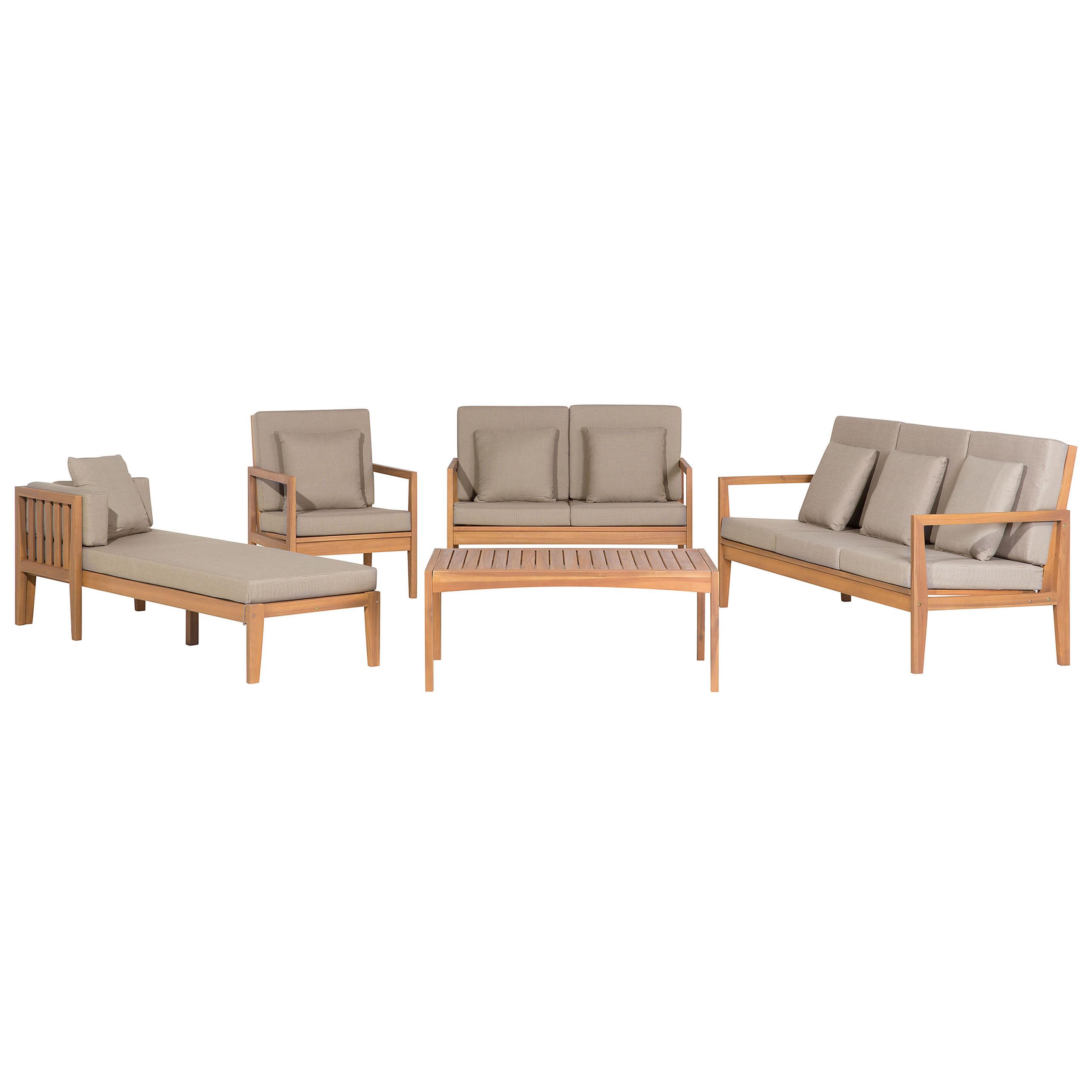 Wohnli Möbelsuche - GARTEN-LOUNGE-SET 7-Sitzer zertifiziertes Holz hellgrau Auflagen grau Pataja