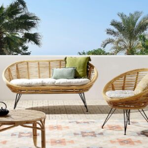 wohnli-moebel-suche-800000529593-1 3-SITZER LOUNGE SET Rattan Hellbraun Maratea Naturmaterialien Beliani Garten & Outdoor > Gartenmöbel > Gartenmöbel-Sets Braun