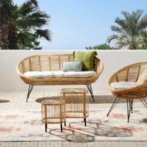 wohnli-moebel-suche-800000529835-1 3-SITZER LOUNGE SET Rattan Natürlich Maratea/Cesenatico Naturmaterialien Beliani Garten & Outdoor > Gartenmöbel > Gartenmöbel-Sets Braun