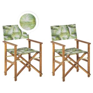 wohnli-moebel-suche-800000531814 Wohnli Möbelsuche - GARTENSTUHL 2er-Set Akazienholz hellbraun Auflagen cremeweiß/hellgrün Palmenmotiv Cine