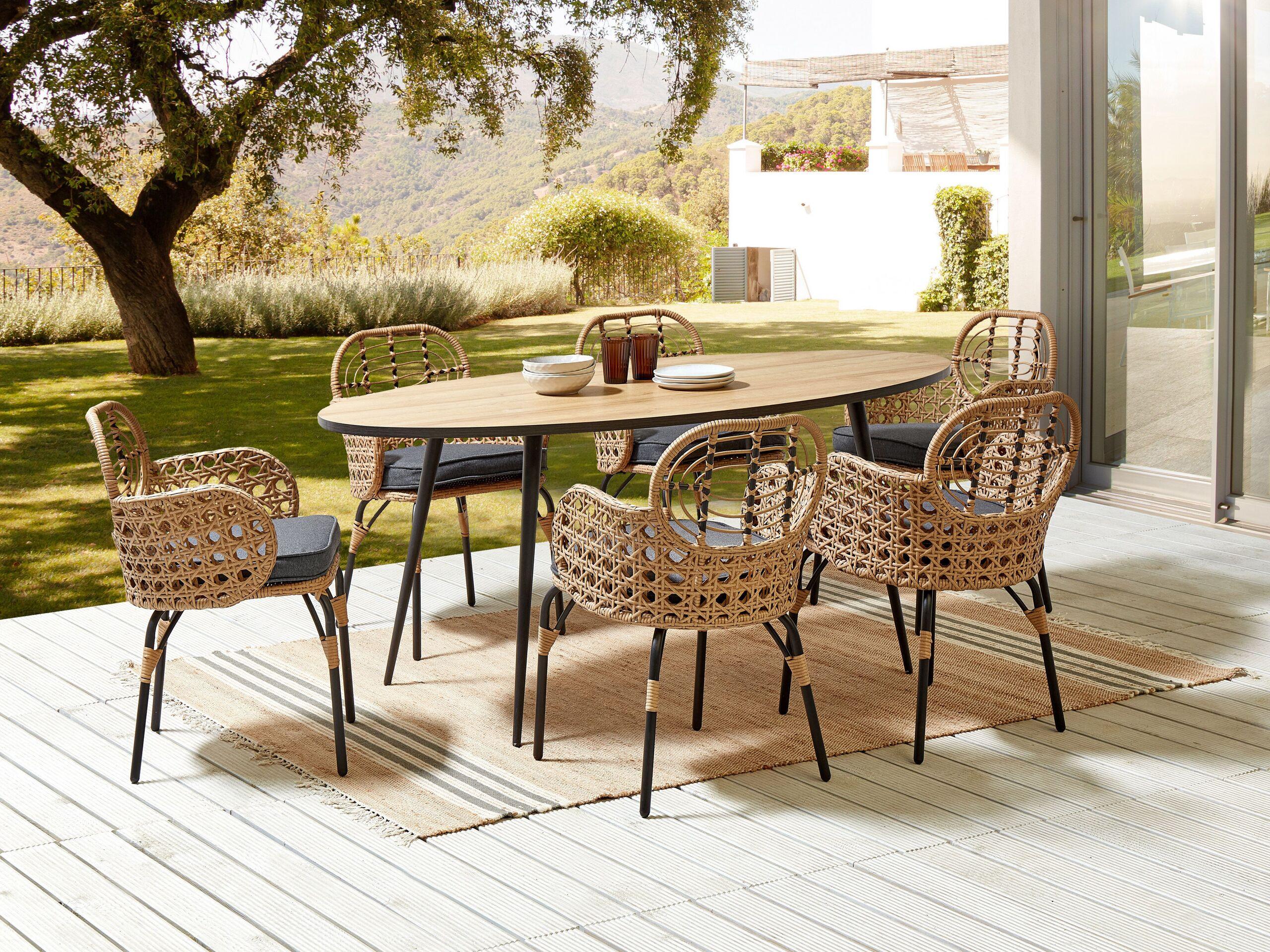 GARTENSTUHL 6er-Set PE Rattan Auflage graphitgrau Pratello Kunststoff Beliani Garten & Outdoor > Gartenmöbel > Gartenstühle Braun