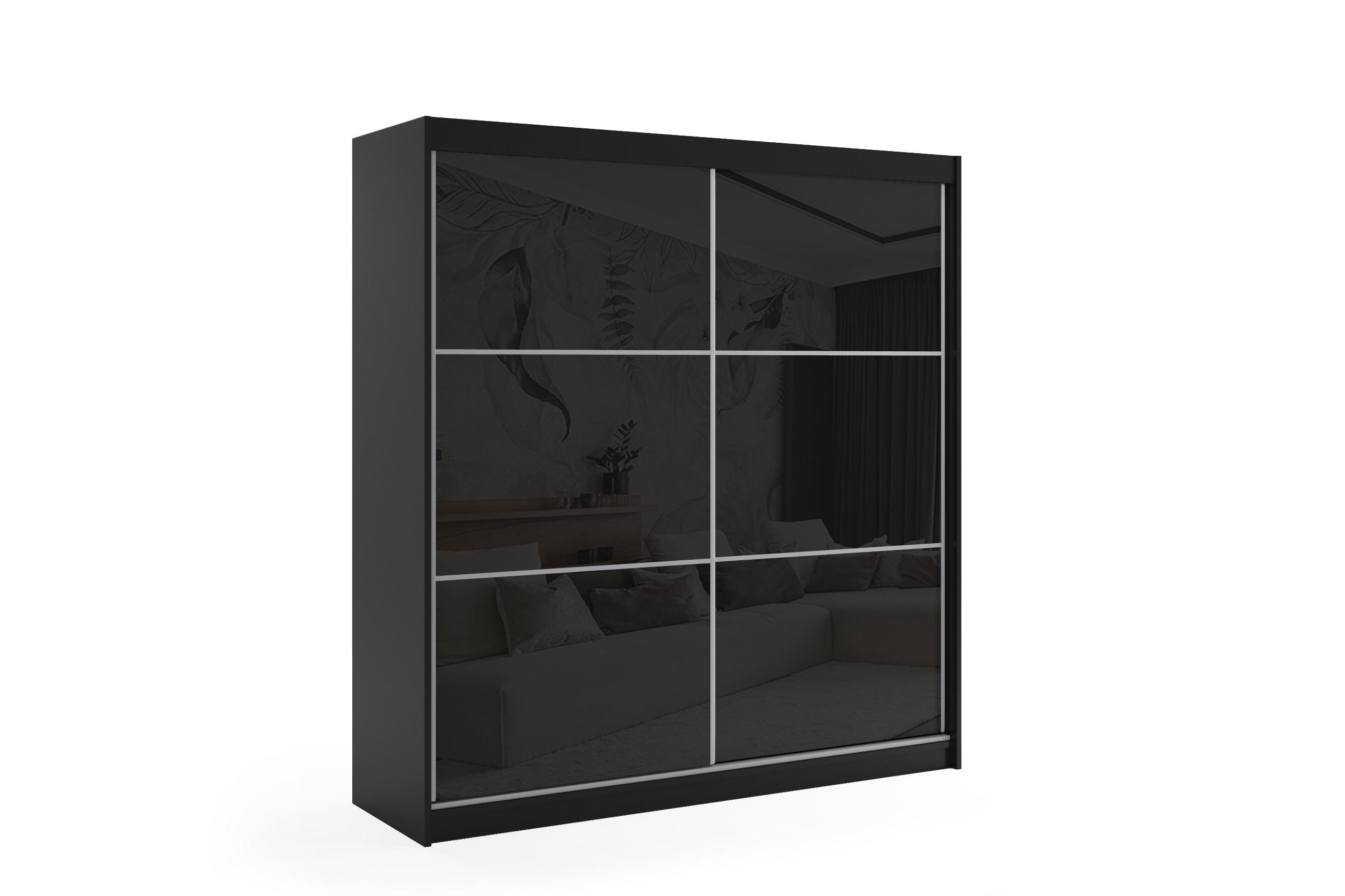 Wohnli Möbelsuche - KLEIDERSCHRANK mit Lacobel-Schiebetüren und Aluminium- Leisten