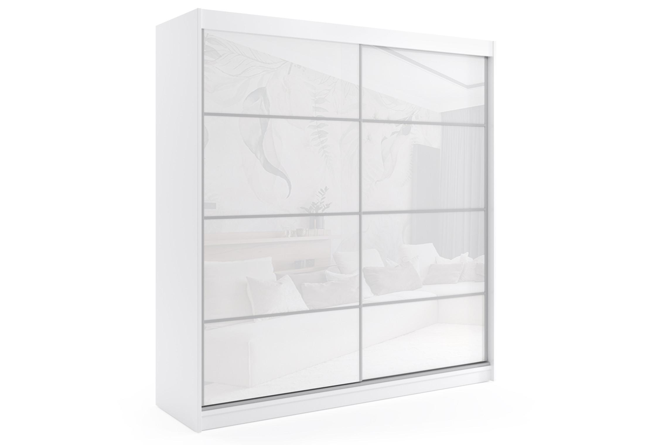 Wohnli Möbelsuche - KLEIDERSCHRANK mit Lacobel-Schiebetüren und Aluminium-Leisten - VIVI - 200 cm Weiß