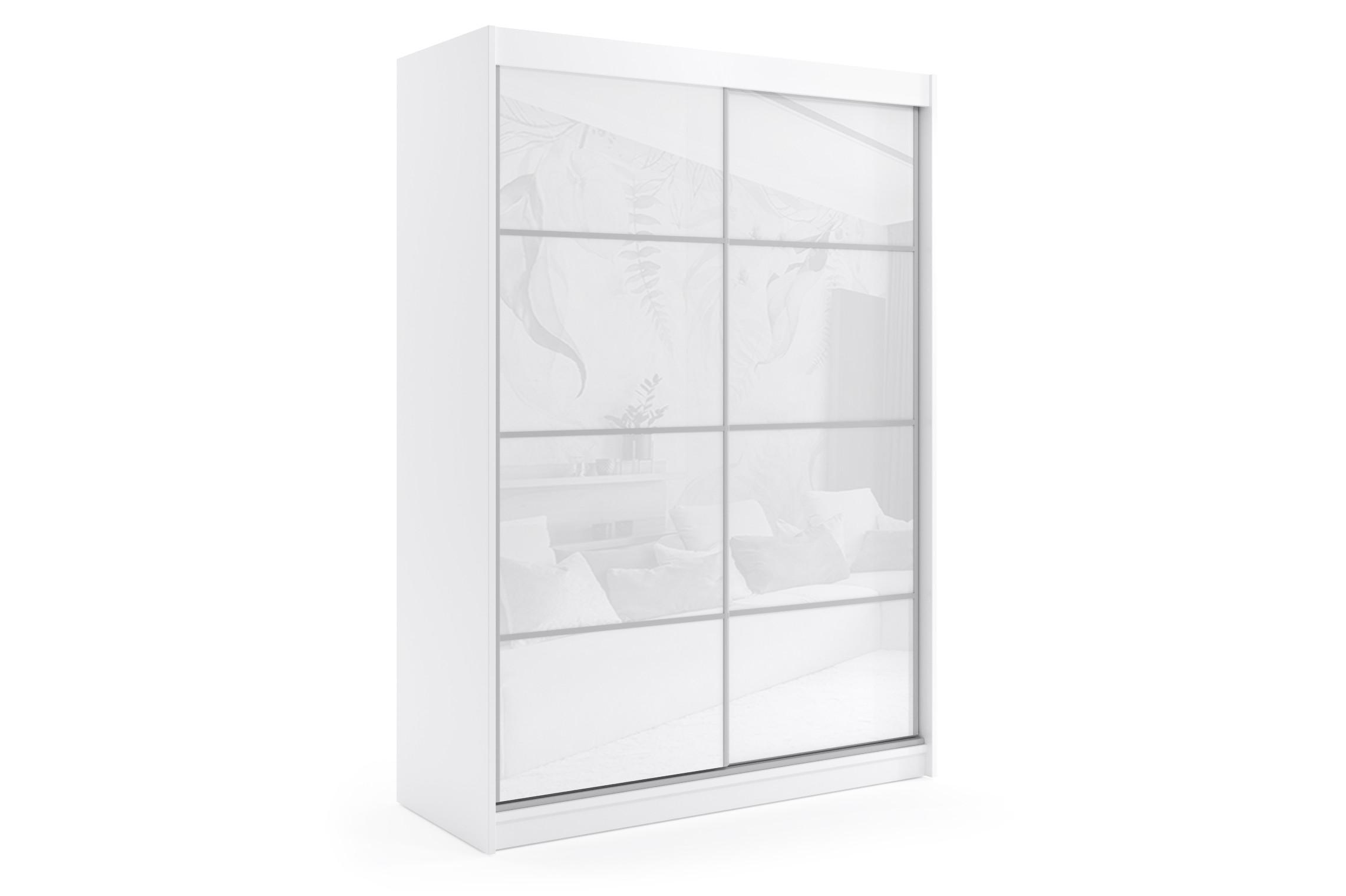 Wohnli Möbelsuche - KLEIDERSCHRANK mit Lacobel-Schiebetüren und Aluminium-Leisten - VIVI - 120 cm Weiß