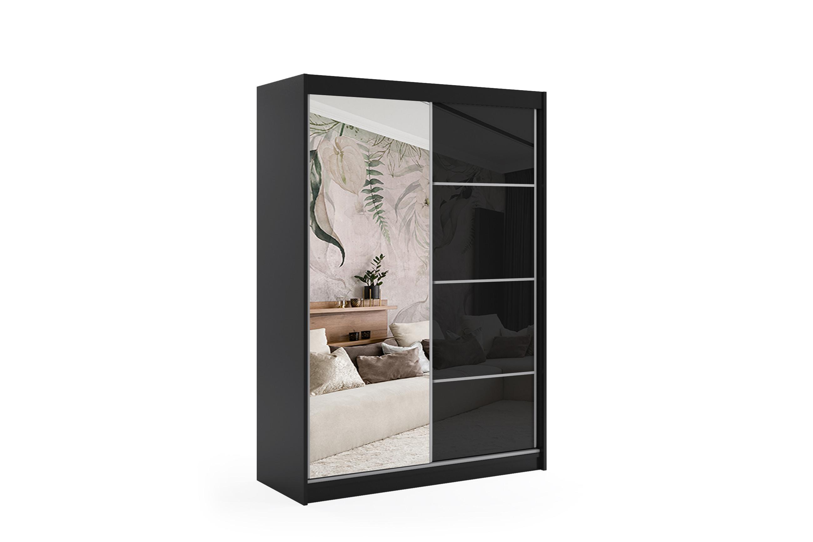 wohnli-moebel-suche-800000532127 Wohnli Möbelsuche - KLEIDERSCHRANK mit Spiegel-Schiebetüren und Aluminium-Leisten - VIVI - 160 cm Schwarz