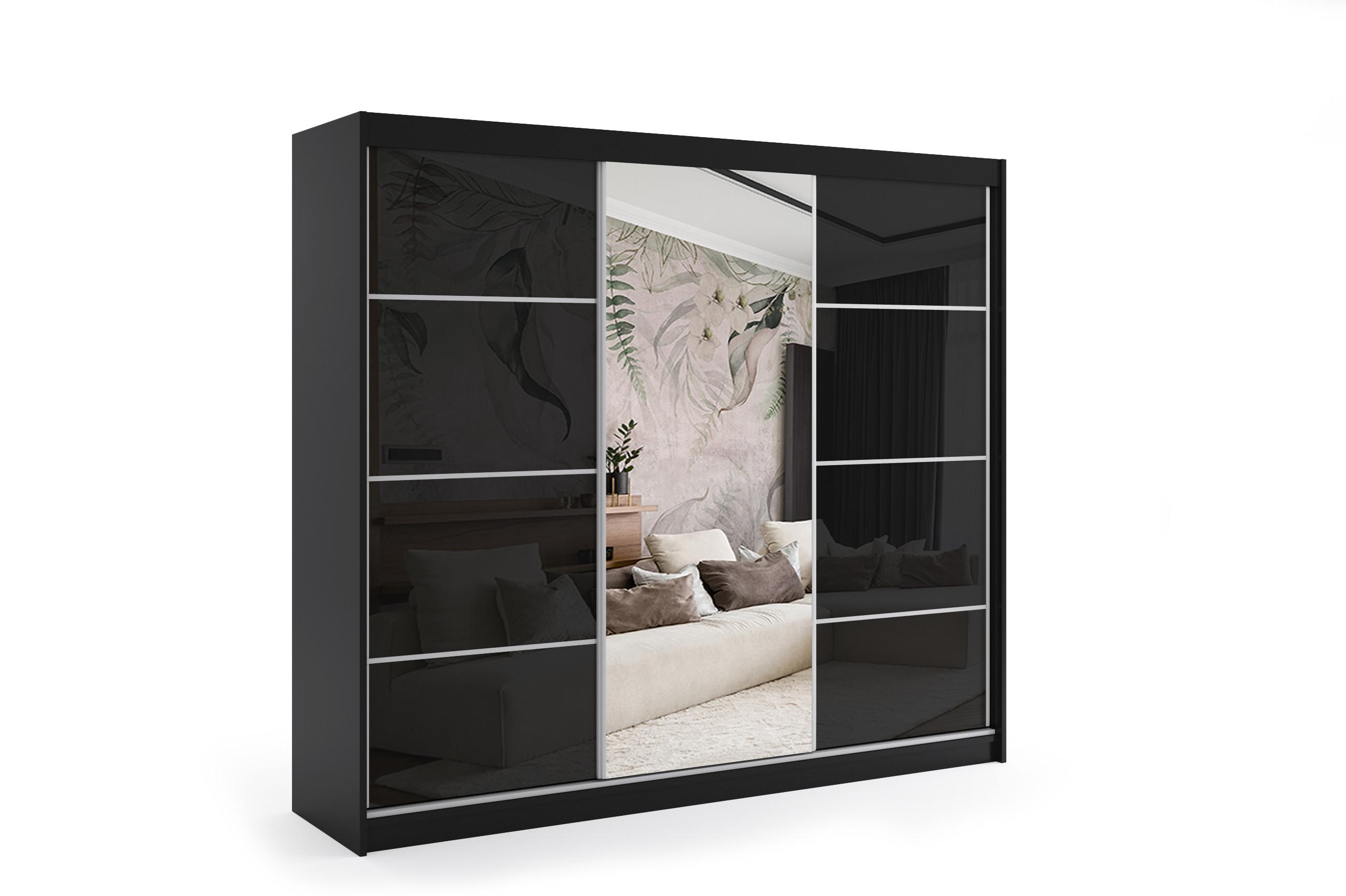 wohnli-moebel-suche-800000532139 Wohnli Möbelsuche - KLEIDERSCHRANK mit Spiegel-Schiebetüren und Aluminium-Leisten - VIVI - 180 cm Schwarz