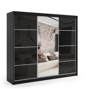 wohnli-moebel-suche-800000532160 Wohnli Möbelsuche - KLEIDERSCHRANK mit Spiegel-Schiebetüren und Aluminium-Leisten - VIVONA-2 - 240 cm Schwarz
