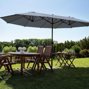 wohnli-moebel-suche-800000543826-1 DOPPELSONNENSCHIRM dunkelgrau 270/460/247 cm Sibilla Textil Beliani Garten & Outdoor > Sonnen- & Sichtschutz > Sonnen- & Ampelschirme Grau