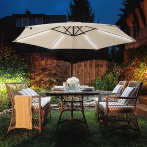 wohnli-moebel-suche-800000543827-1 SONNENSCHIRM LED Solar Beleuchtung beige 285 cm Corval Textil Beliani Garten & Outdoor > Sonnen- & Sichtschutz > Sonnen- & Ampelschirme Beige