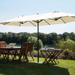 wohnli-moebel-suche-800000543834-1 DOPPELSONNENSCHIRM beige 270/460 247 cm Sibilla Textil Beliani Garten & Outdoor > Sonnen- & Sichtschutz > Sonnen- & Ampelschirme Beige