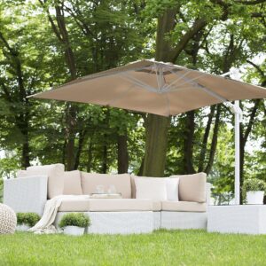 wohnli-moebel-suche-800000543836-1 AMPELSCHIRM sandbeige/weiß 250/250/235 cm Monza Textil Beliani Garten & Outdoor > Sonnen- & Sichtschutz > Sonnen- & Ampelschirme Beige