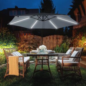 wohnli-moebel-suche-800000543838-1 SONNENSCHIRM LED Solar Beleuchtung graphitgrau 285 cm Corval Textil Beliani Garten & Outdoor > Sonnen- & Sichtschutz > Sonnen- & Ampelschirme Grau