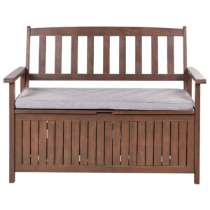 wohnli-moebel-suche-800000544181 Wohnli Möbelsuche - GARTENBANK Akazienholz dunkelbraun mit Stauraum Auflage hellgrau Sovana 120 cm