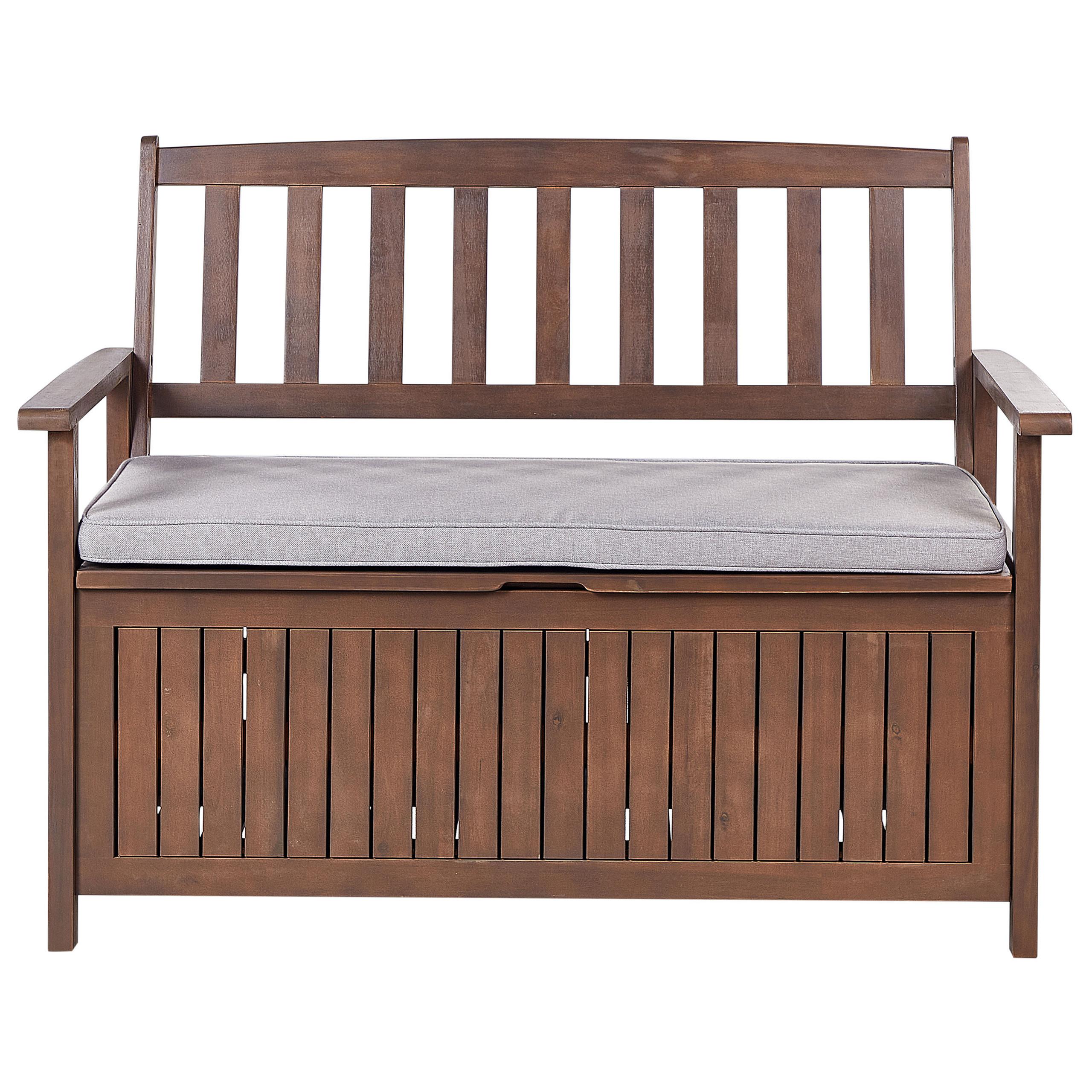 wohnli-moebel-suche-800000544181 Wohnli Möbelsuche - GARTENBANK Akazienholz dunkelbraun mit Stauraum Auflage hellgrau Sovana 120 cm