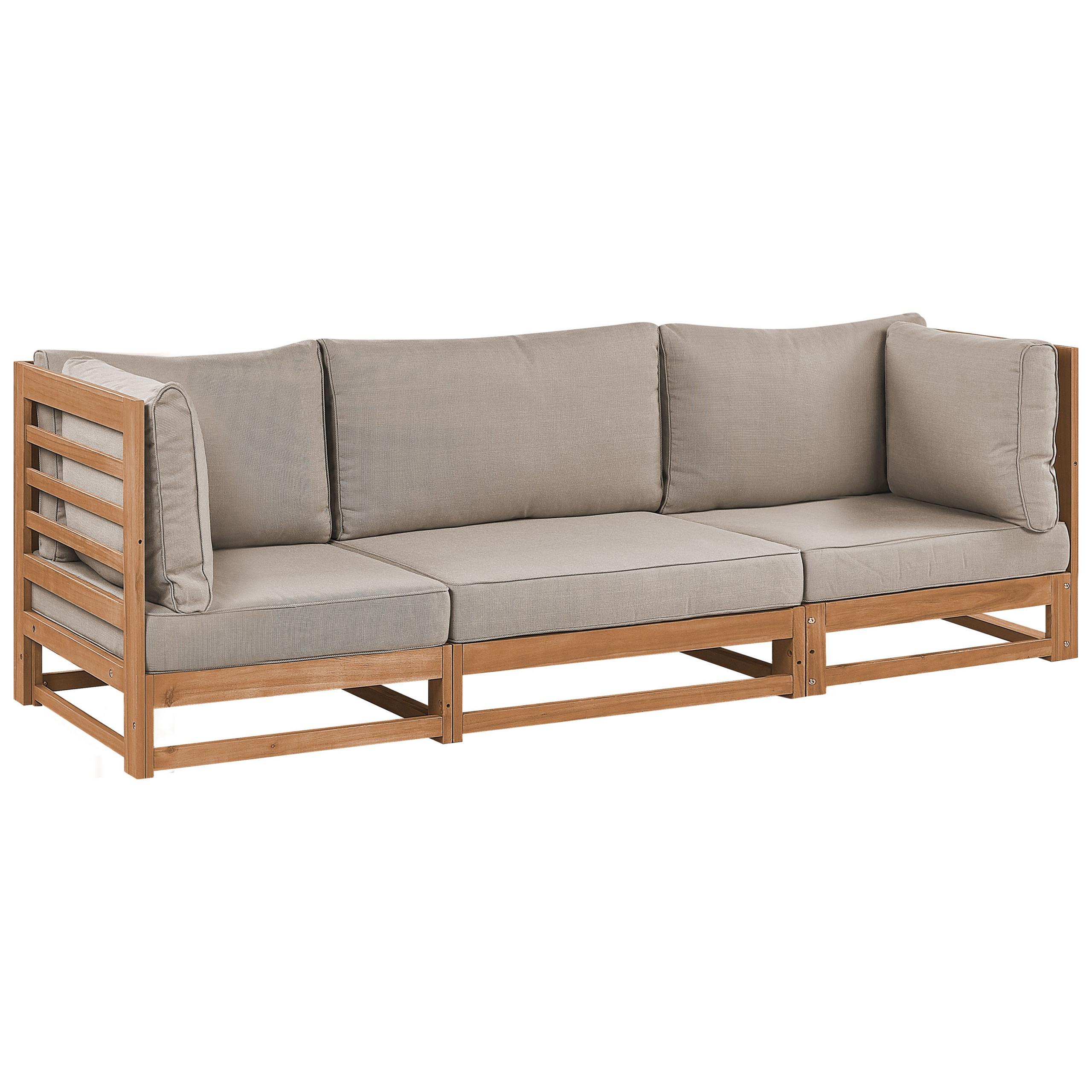 wohnli-moebel-suche-800000544229 Wohnli Möbelsuche - GARTENSOFA 3-Sitzer zertifiziertes Akazienholz hellbraun Auflagen taupe Trani