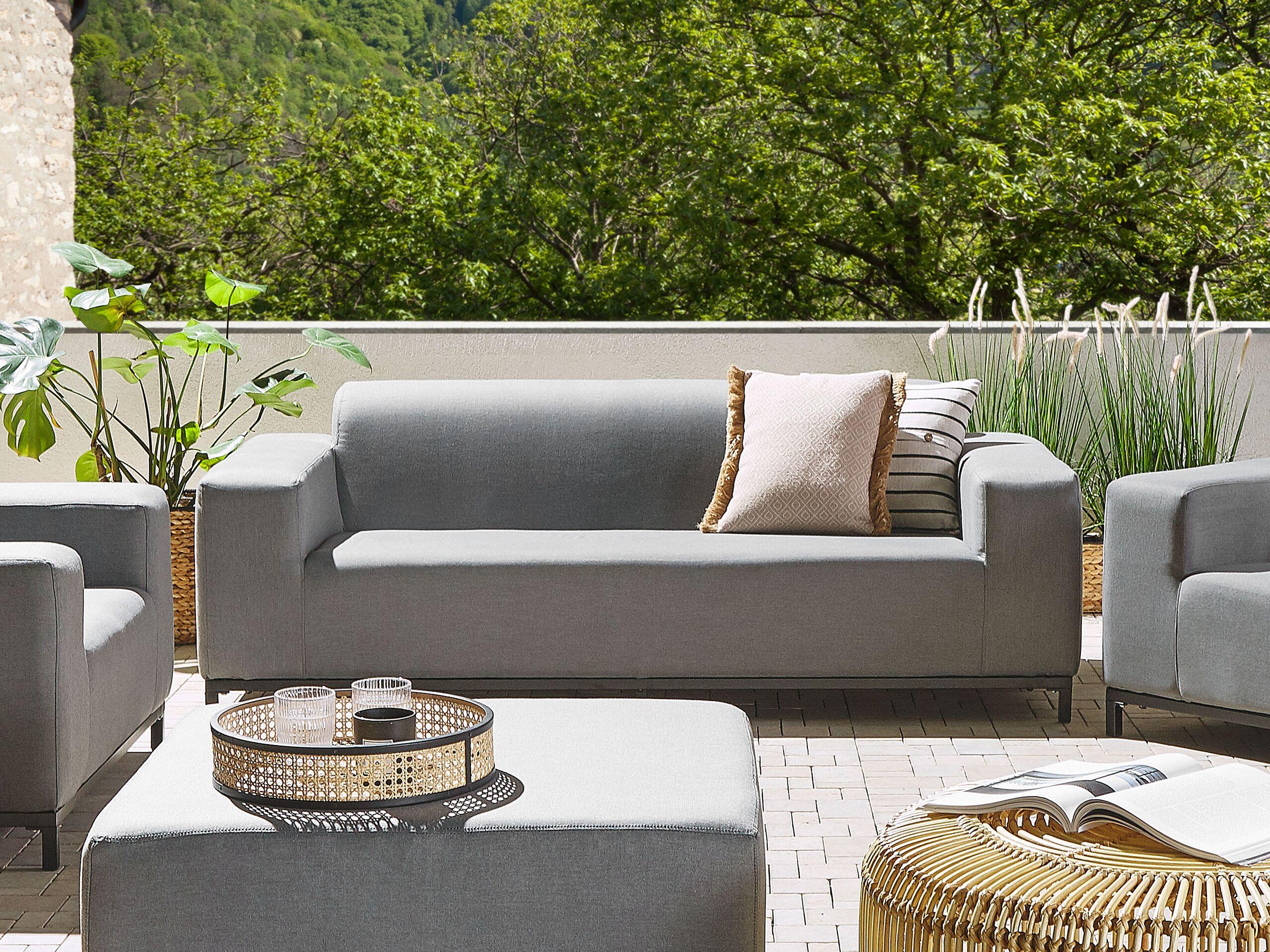 GARTENSOFA 3-Sitzer grau/schwarzes Gestell Rovigo Textil Beliani Garten & Outdoor > Gartenmöbel Grau