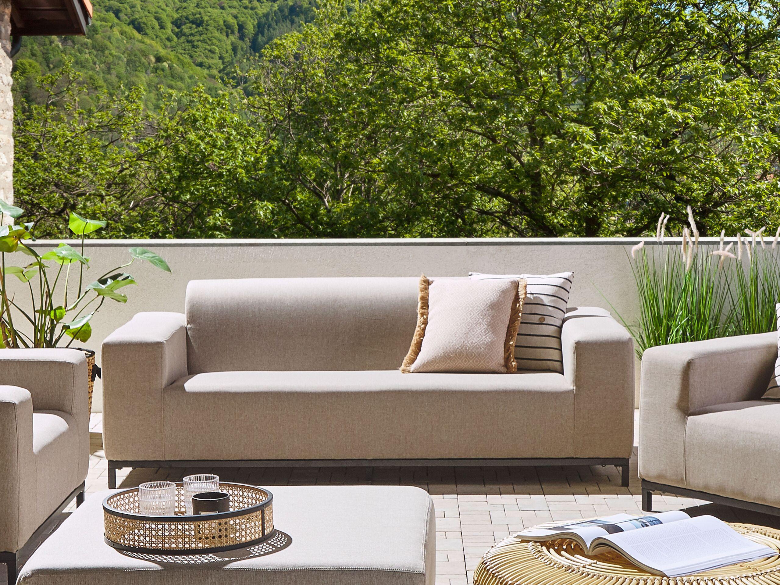 GARTENSOFA 3-Sitzer beige/schwarzes Gestell Rovigo Textil Beliani Garten & Outdoor > Gartenmöbel Beige