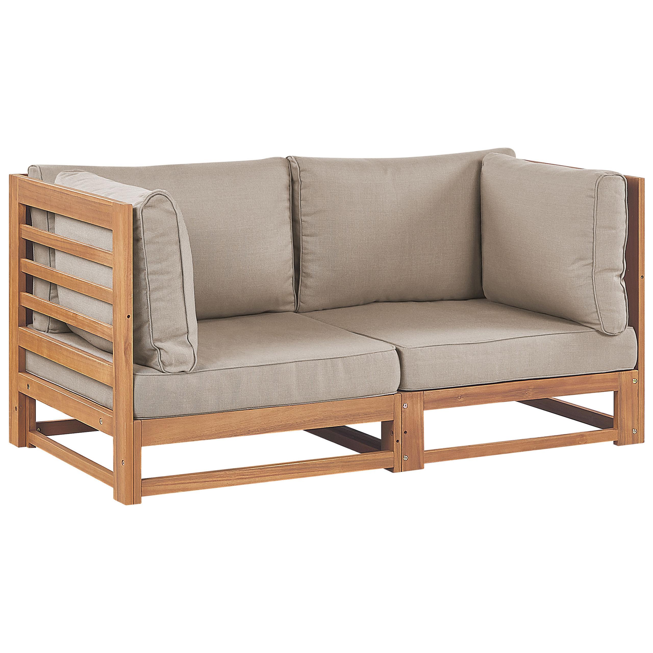 wohnli-moebel-suche-800000544234 Wohnli Möbelsuche - GARTENSOFA 2-Sitzer zertifiziertes Akazienholz hellbraun Auflagen taupe Trani