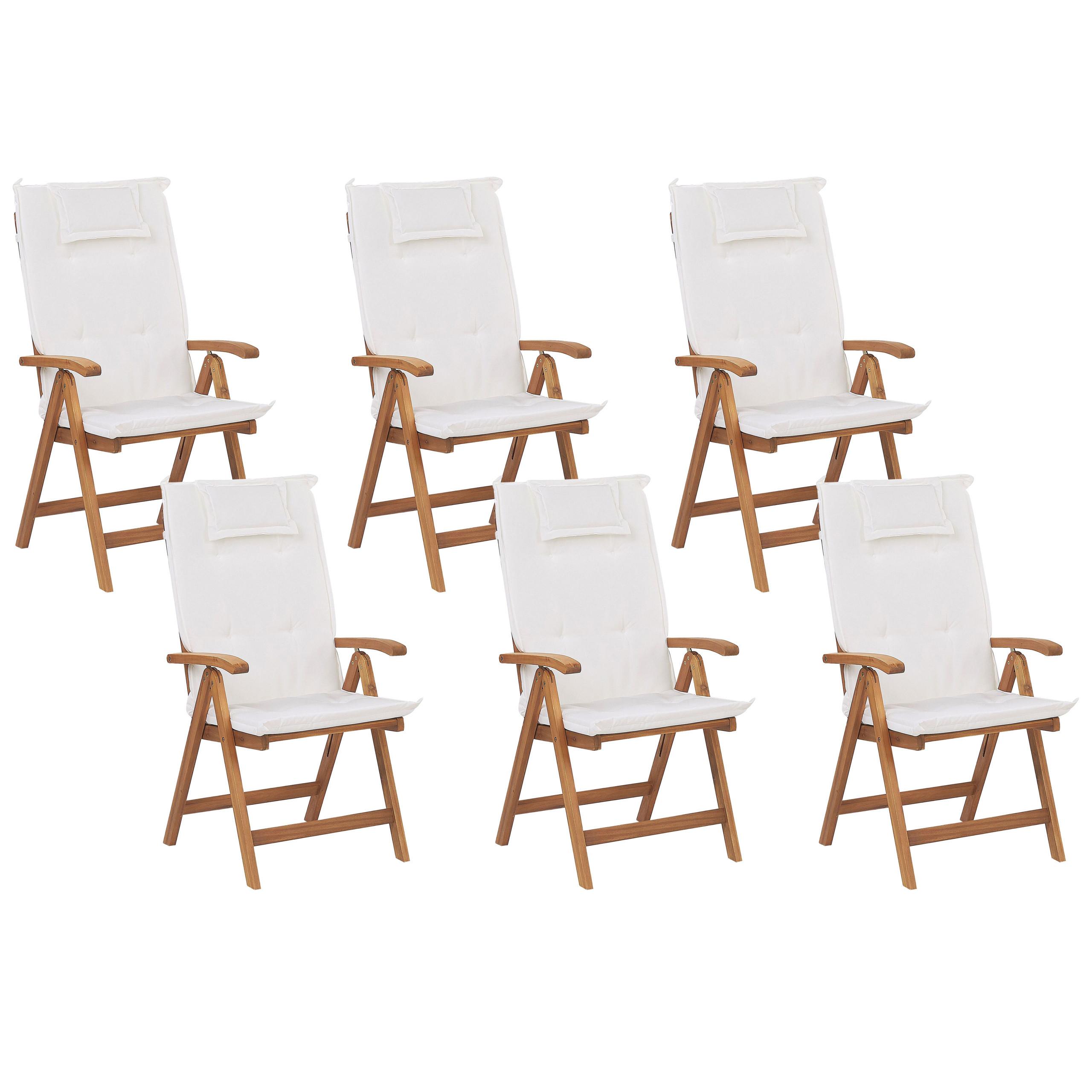 Wohnli Möbelsuche - GARTENSTUHL 6er-Set Akazienholz hellbraun Auflagen cremeweiß Java