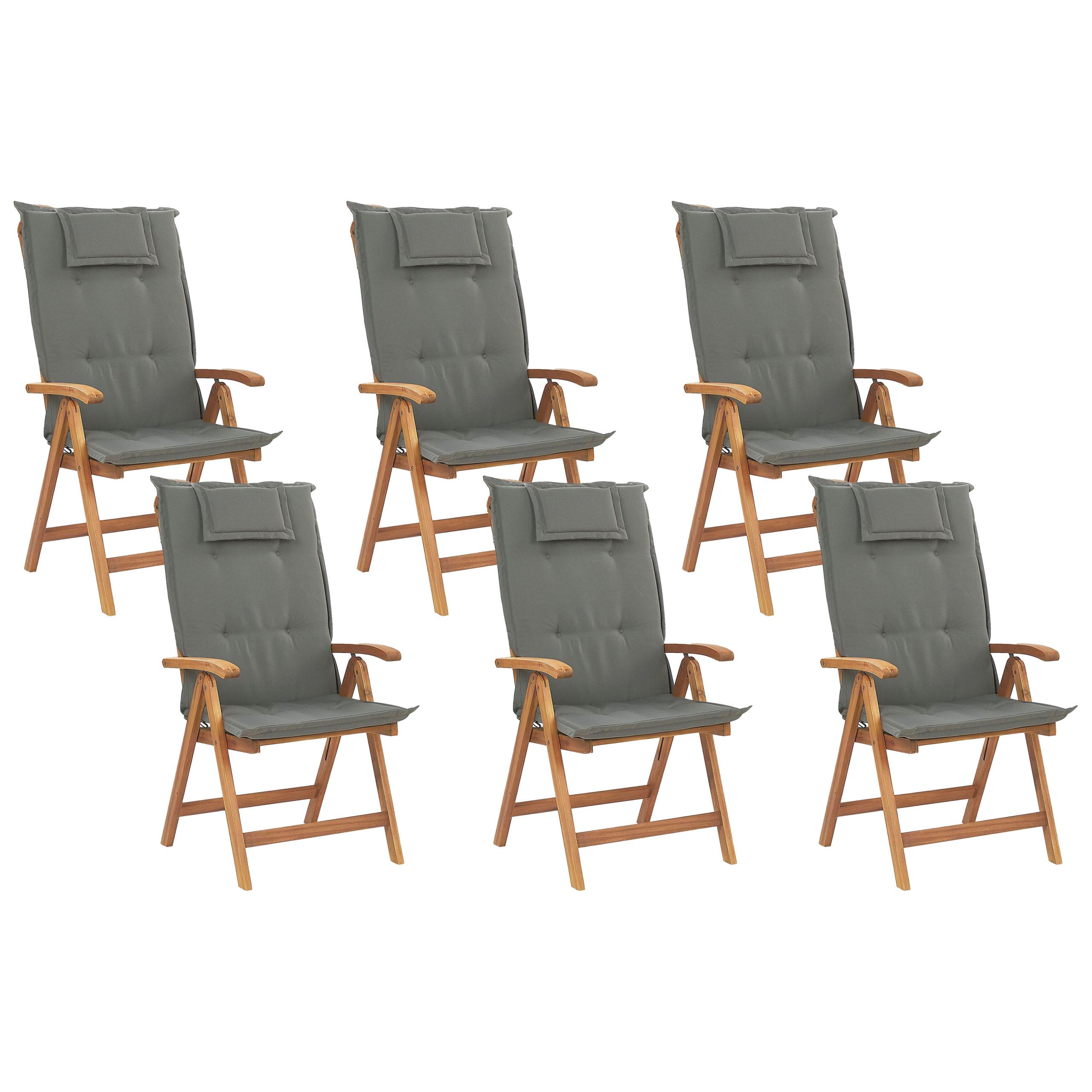 Wohnli Möbelsuche - GARTENSTUHL 6er-Set Akazienholz hellbraun Auflagen graphitgrau Java