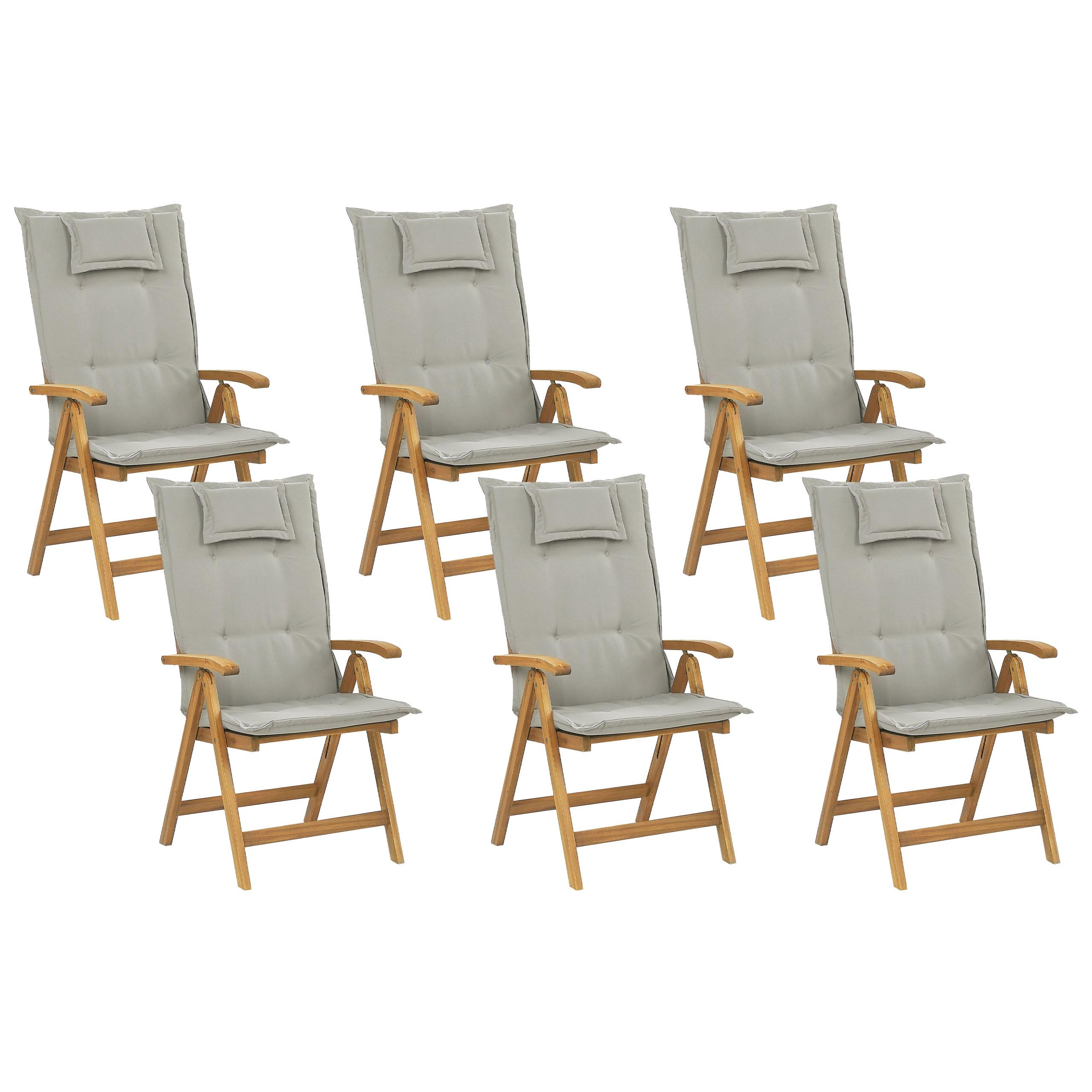 Wohnli Möbelsuche - GARTENSTUHL 6er-Set Akazienholz hellbraun Auflagen taupe Java