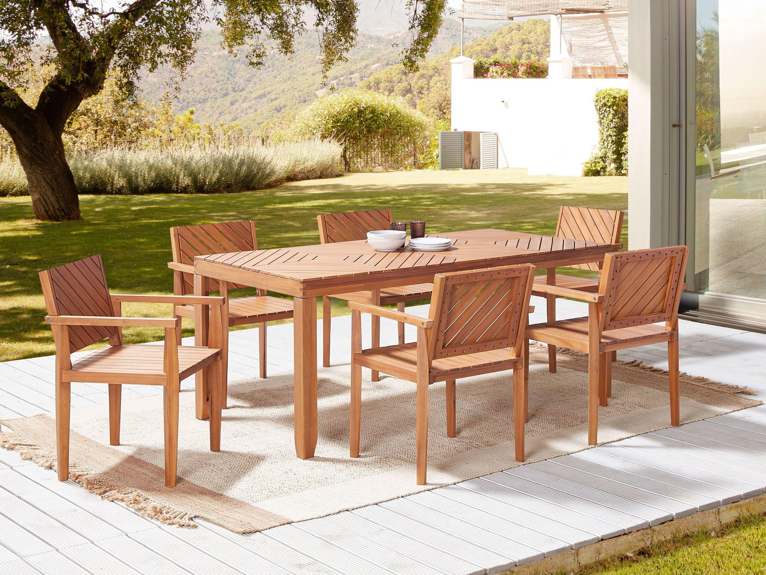 GARTENSTUHL 6er-Set Akazienholz hellbraun Baratti Holz Beliani Garten & Outdoor > Gartenmöbel > Gartenstühle Braun