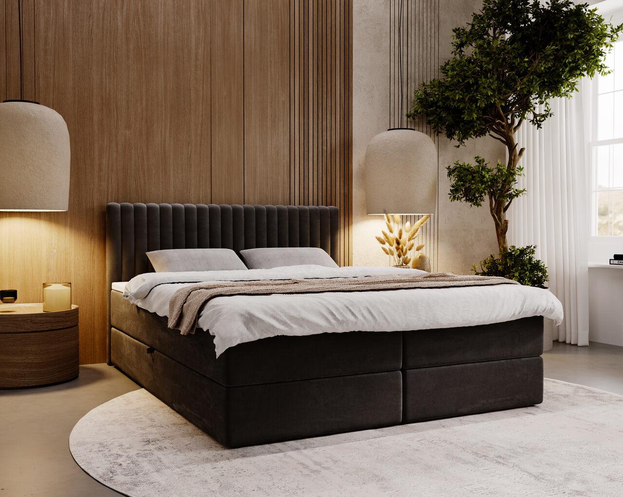 wohnli-moebel-suche-800000544978-1 BOXBETT Marbella 180x200 Anthracite Textil Graingold Möbel > Betten > Boxspringbetten Anthrazit