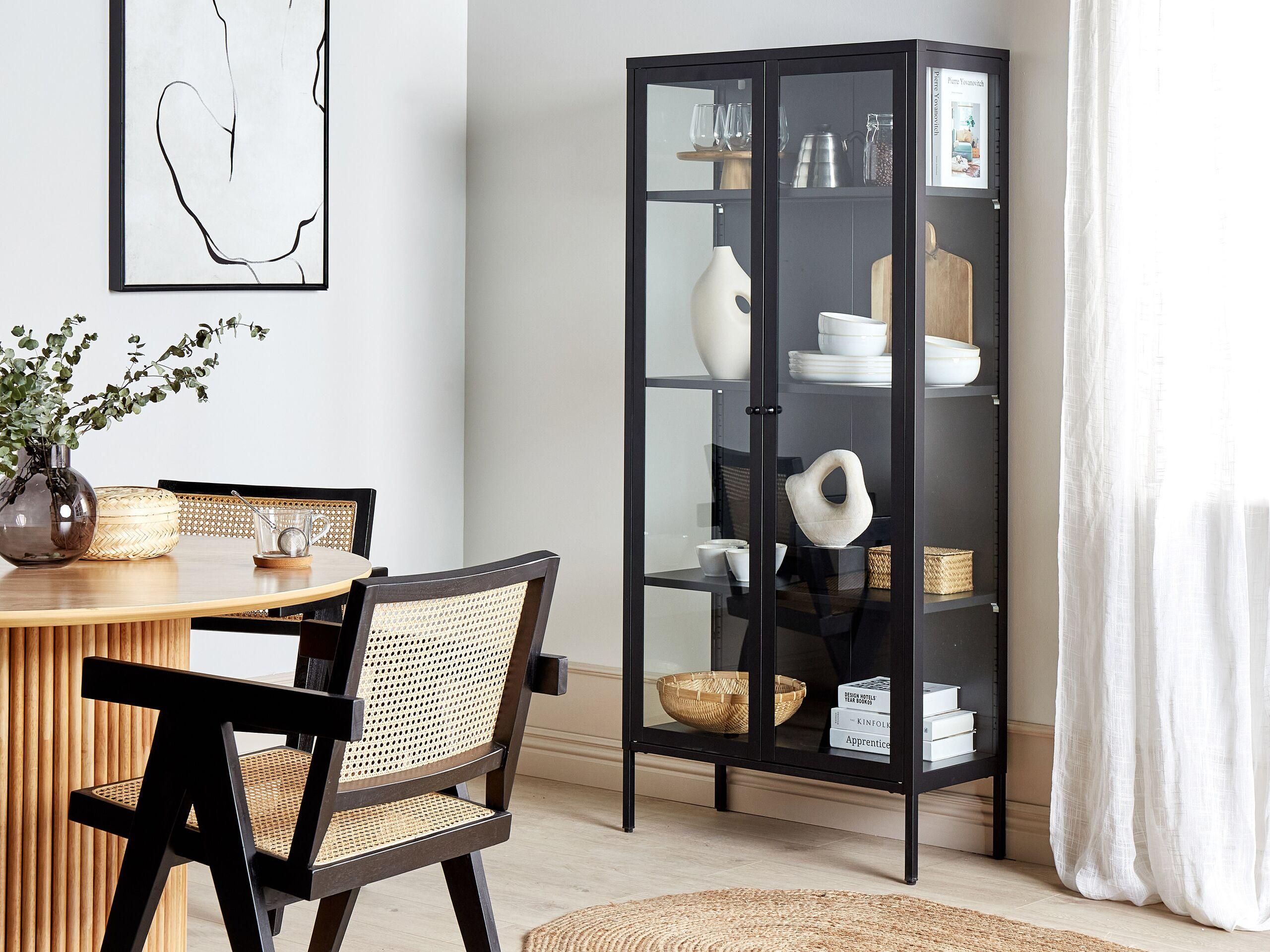 VITRINE Metall schwarz 4 Fächer 176 cm Harty Metall Beliani Möbel > Schränke > Vitrinen Schwarz