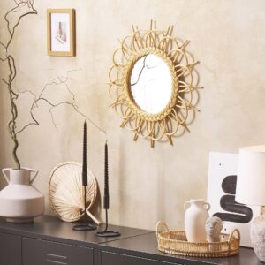wohnli-moebel-suche-800000548046-1 WANDSPIEGEL Rattan natürlich Sonnenform 60 cm Telakia Naturmaterialien Beliani Spiegel > Wandspiegel Beige