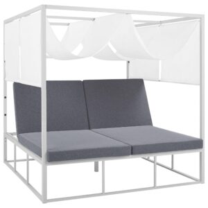 wohnli-moebel-suche-800000561471 Wohnli Möbelsuche - SONNENBETT mit Sonnendach Aluminium weiß Auflagen grau verstellbar PALLANZA