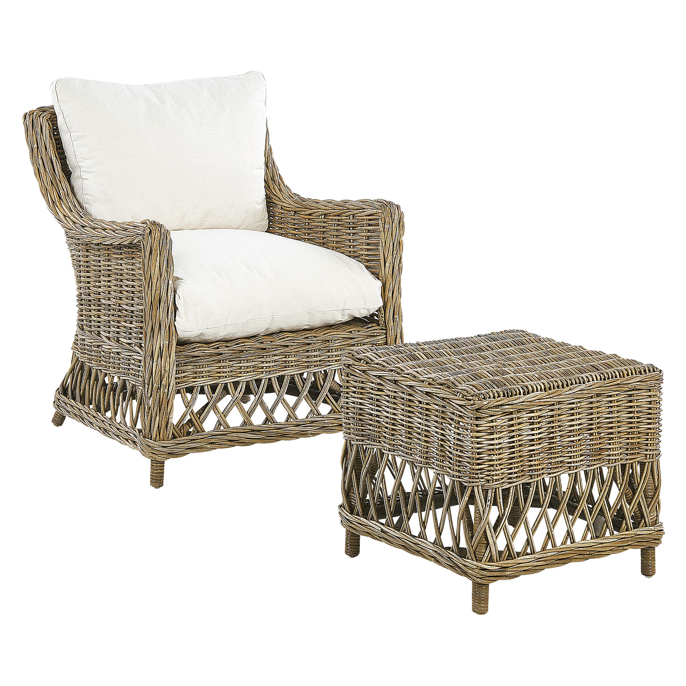 wohnli-moebel-suche-800000561483 Wohnli Möbelsuche - GARTENSESSEL mit Hocker Rattan natürlich Auflagen cremeweiß Ribolla