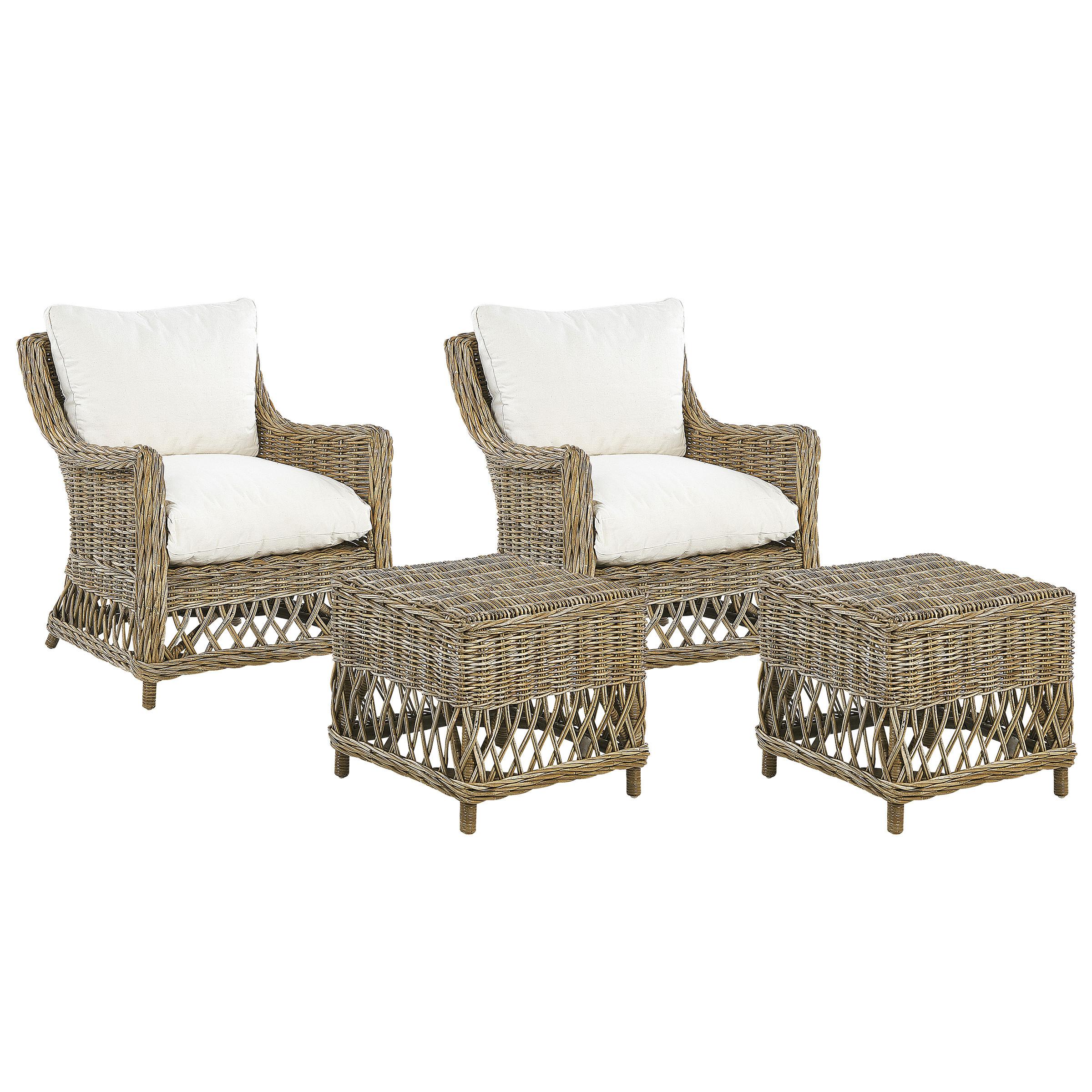 wohnli-moebel-suche-800000561484 Wohnli Möbelsuche - GARTENSESSEL 2er-SET mit Hocker Rattan natürlich Auflagen cremeweiß Ribolla