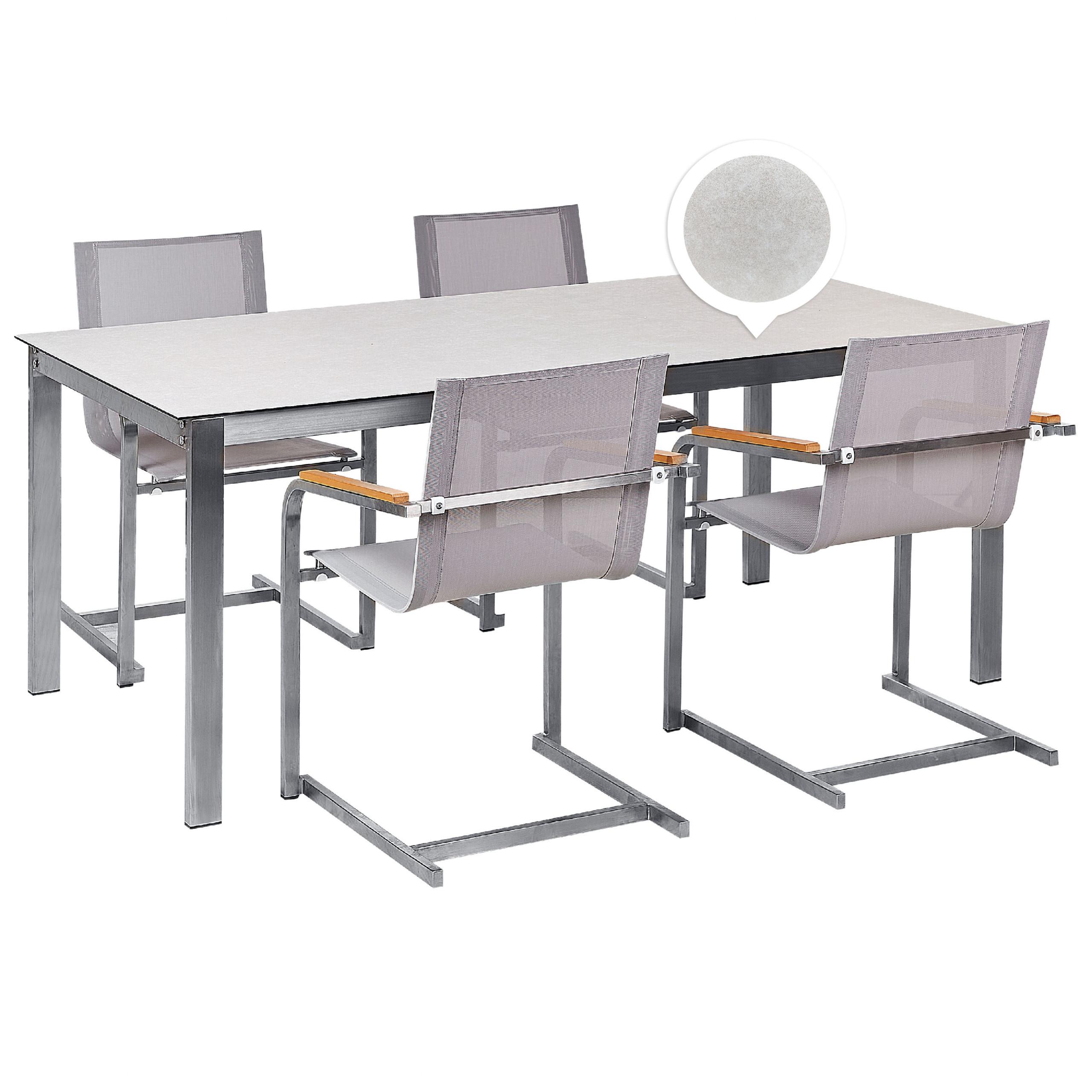 Wohnli Möbelsuche - GARTENMÖBEL SET 4-Sitzer Keramik-Glas weiß Textil beige Cosoleto