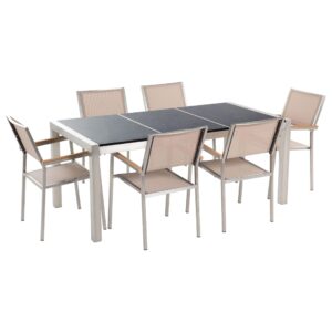 wohnli-moebel-suche-800000561498 Wohnli Möbelsuche - GARTENMÖBEL SET 6-Sitzer Naturstein schwarz poliert beige Grosseto