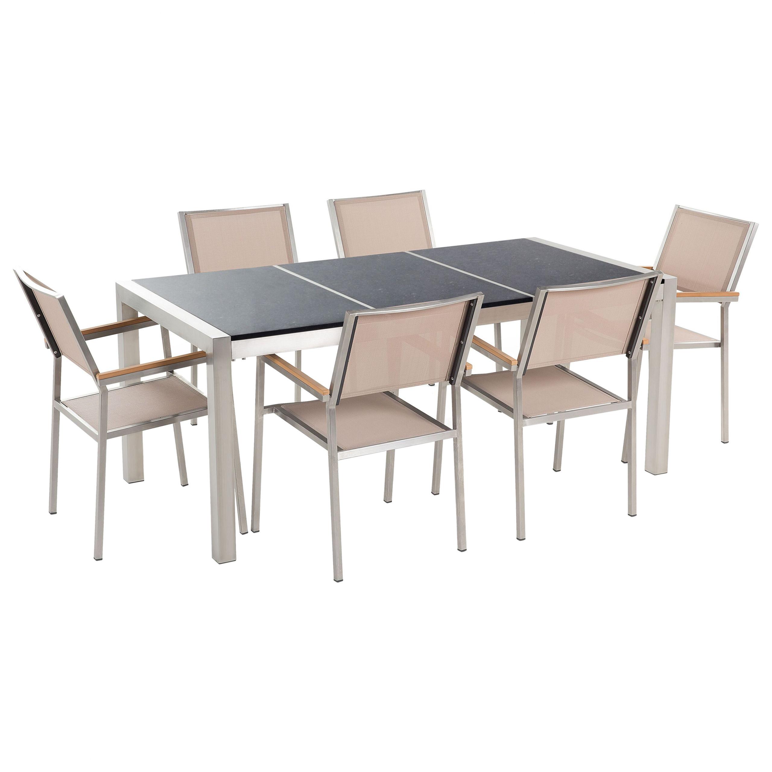 wohnli-moebel-suche-800000561498 Wohnli Möbelsuche - GARTENMÖBEL SET 6-Sitzer Naturstein schwarz poliert beige Grosseto