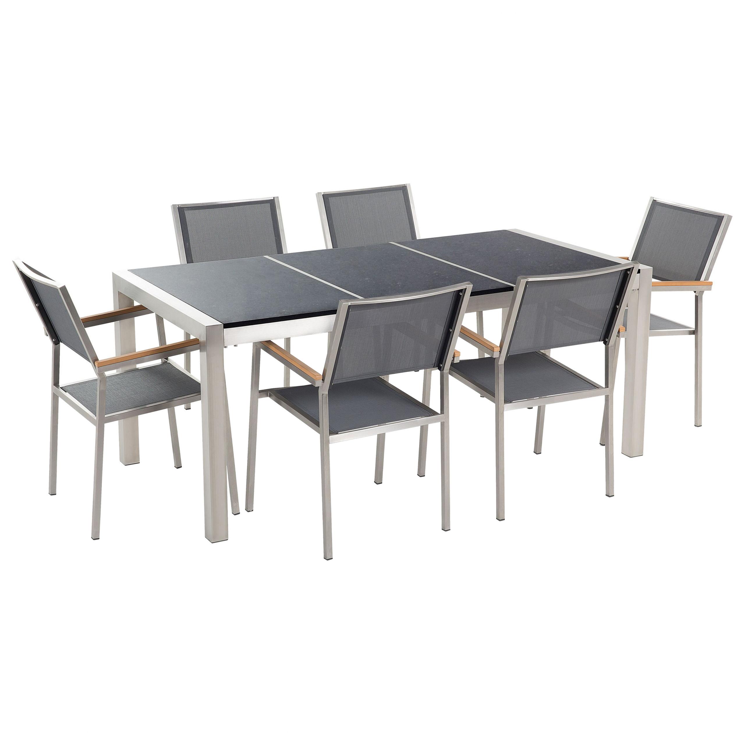 wohnli-moebel-suche-800000561505 Wohnli Möbelsuche - GARTENMÖBEL SET 6-Sitzer Naturstein schwarz poliert grau Grosseto