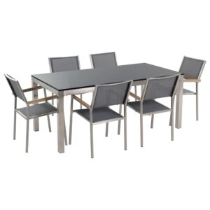 wohnli-moebel-suche-800000561515 Wohnli Möbelsuche - GARTENMÖBEL SET 6-Sitzer Naturstein schwarz poliert Textilbespannung grau Grosseto