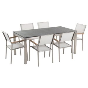 wohnli-moebel-suche-800000561520 Wohnli Möbelsuche - GARTENMÖBEL SET 6-Sitzer Naturstein schwarz poliert Textilbespannung weiß Grosseto