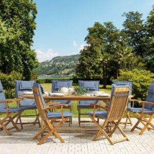 wohnli-moebel-suche-800000565165-1 GARTENMÖBEL SET 8-Sitzer Akazienholz hellbraun Auflagen blau Maui Holz Beliani Garten & Outdoor > Gartenmöbel > Gartenmöbel-Sets Braun