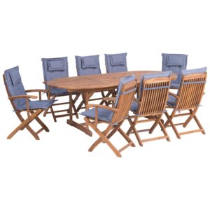 Wohnli Möbelsuche - GARTENMÖBEL SET 8-Sitzer Akazienholz hellbraun Auflagen blau Maui