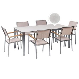Wohnli Möbelsuche - GARTENMÖBEL SET 6-Sitzer Keramik-Glas weiß Textil beige Cosoleto/Grosseto