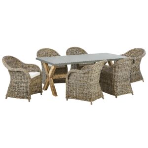 Wohnli Möbelsuche - GARTENMÖBEL SET 6-Sitzer Rattan natürlich Auflagen cremeweiß Susua/Olbia