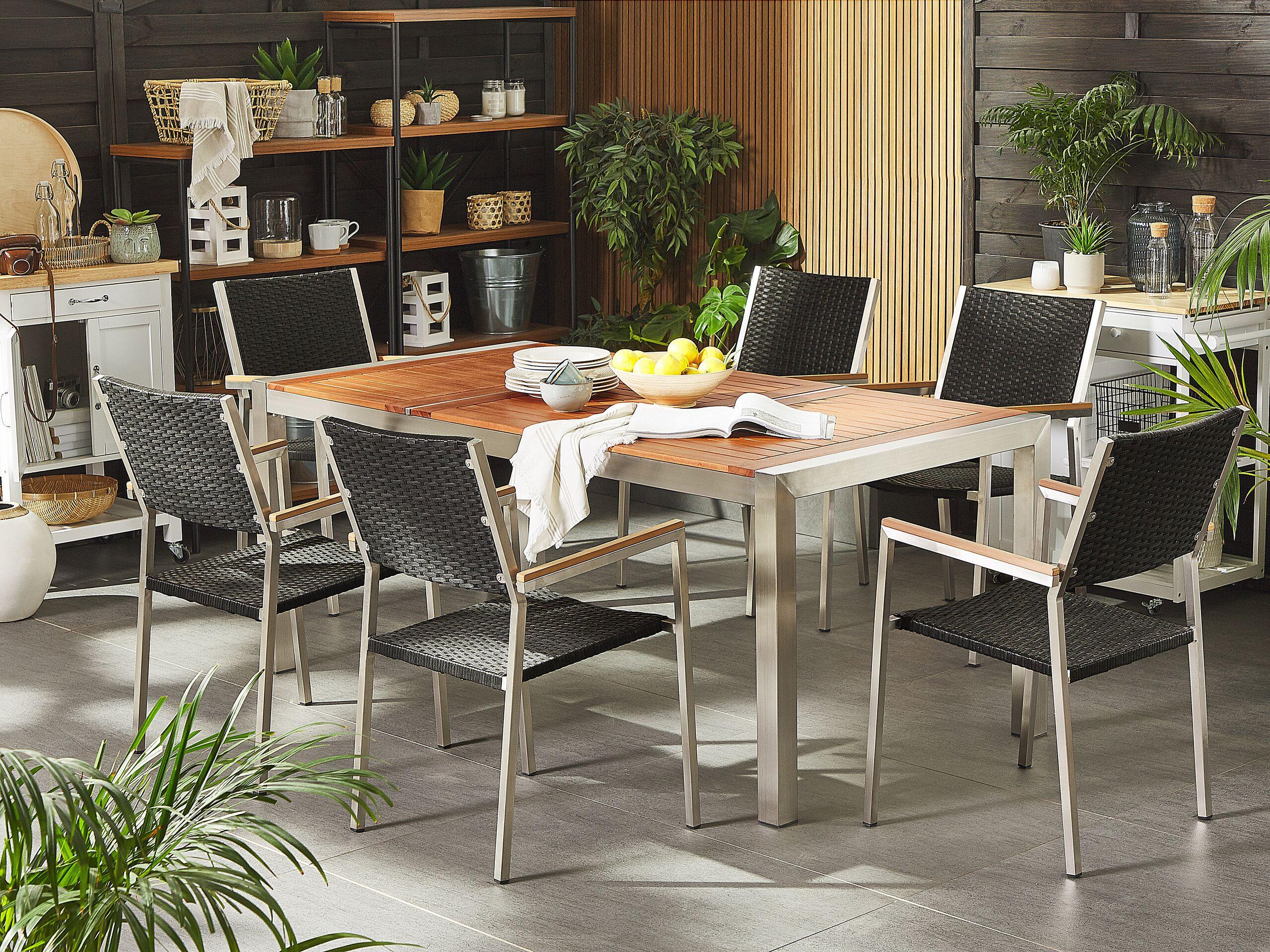 GARTENMÖBEL-SET 6-Sitzer Eukalyptusholz Rattan schwarz Grosseto Holz Beliani Garten & Outdoor > Gartenmöbel > Gartenmöbel-Sets Braun