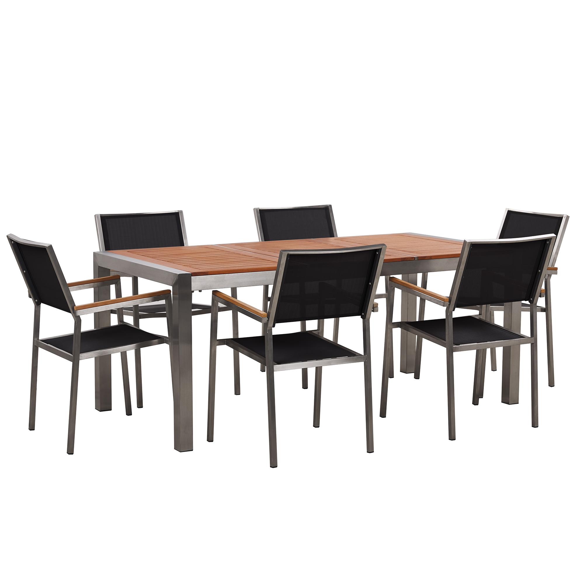 Wohnli Möbelsuche - GARTENMÖBEL-SET 6-Sitzer Eukalyptusholz Textilbespannung schwarz Grosseto